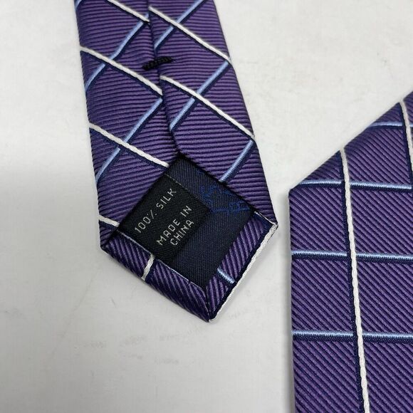 JOS A BANK Neck Tie Men 100% Silk NEW Purple Check Executive Collection - Picture 3 of 6
